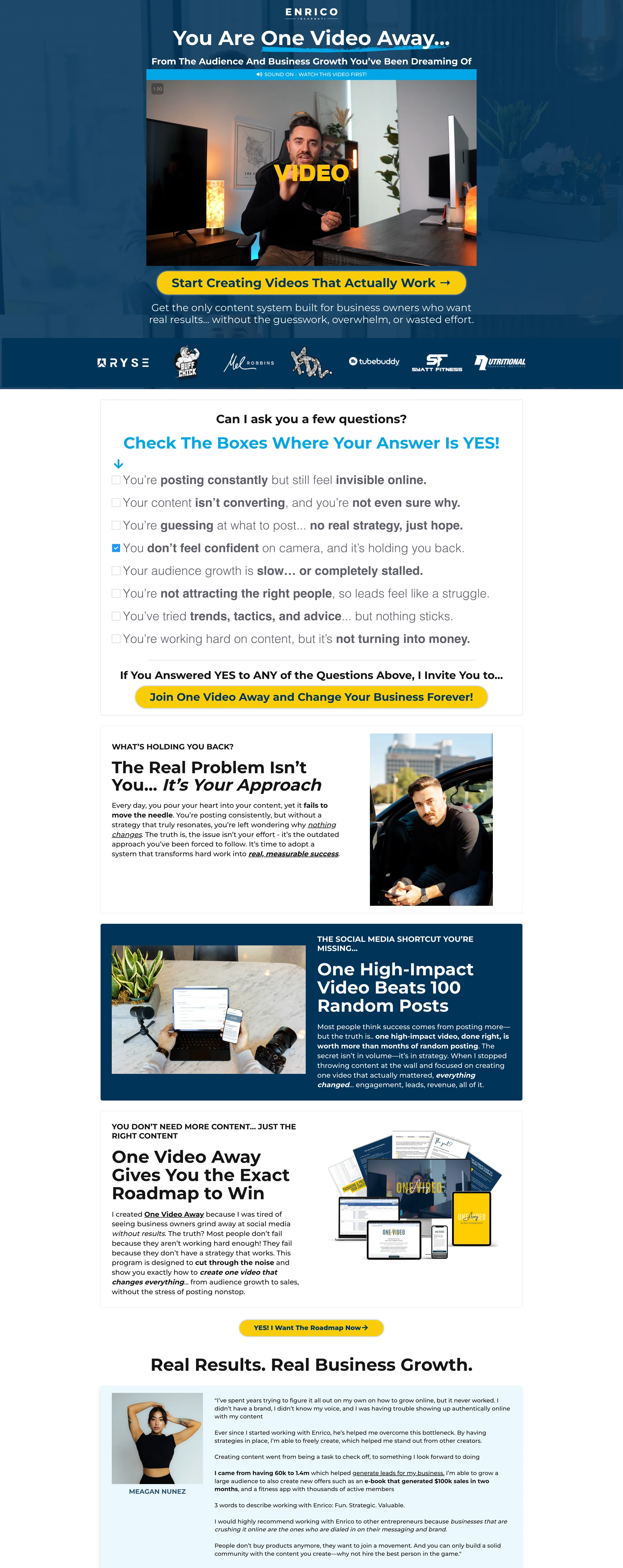 The One Video Away membership funnel