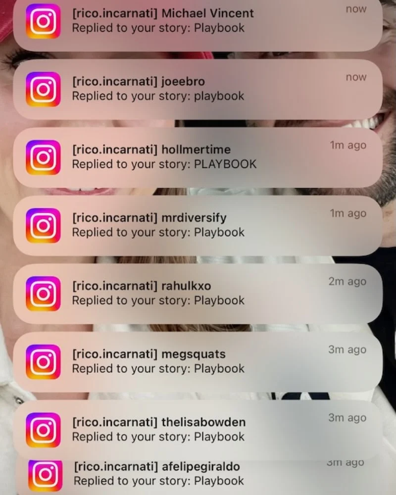 Instagram story replies flooding in for the Playbook lead magnet