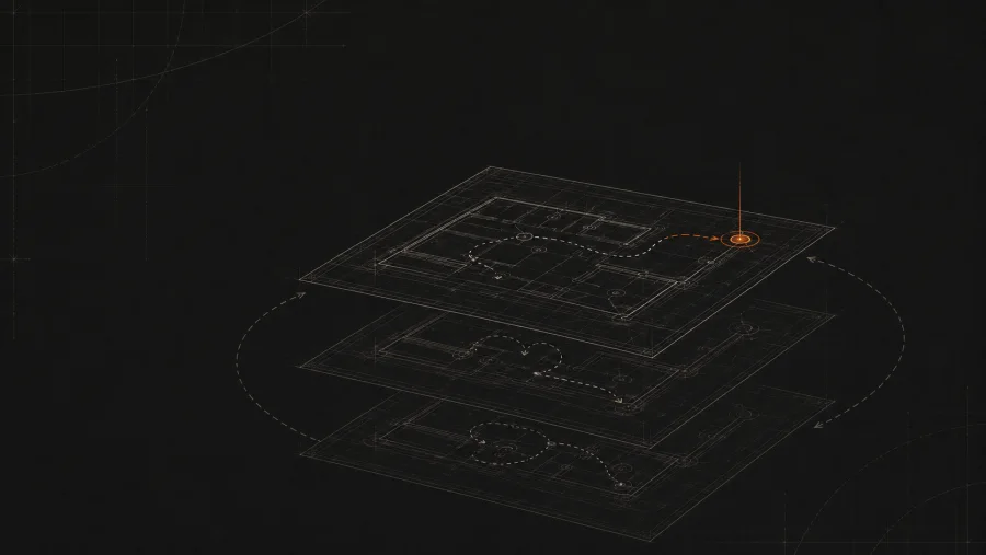 Layered plans looping through revisions toward a single marked point